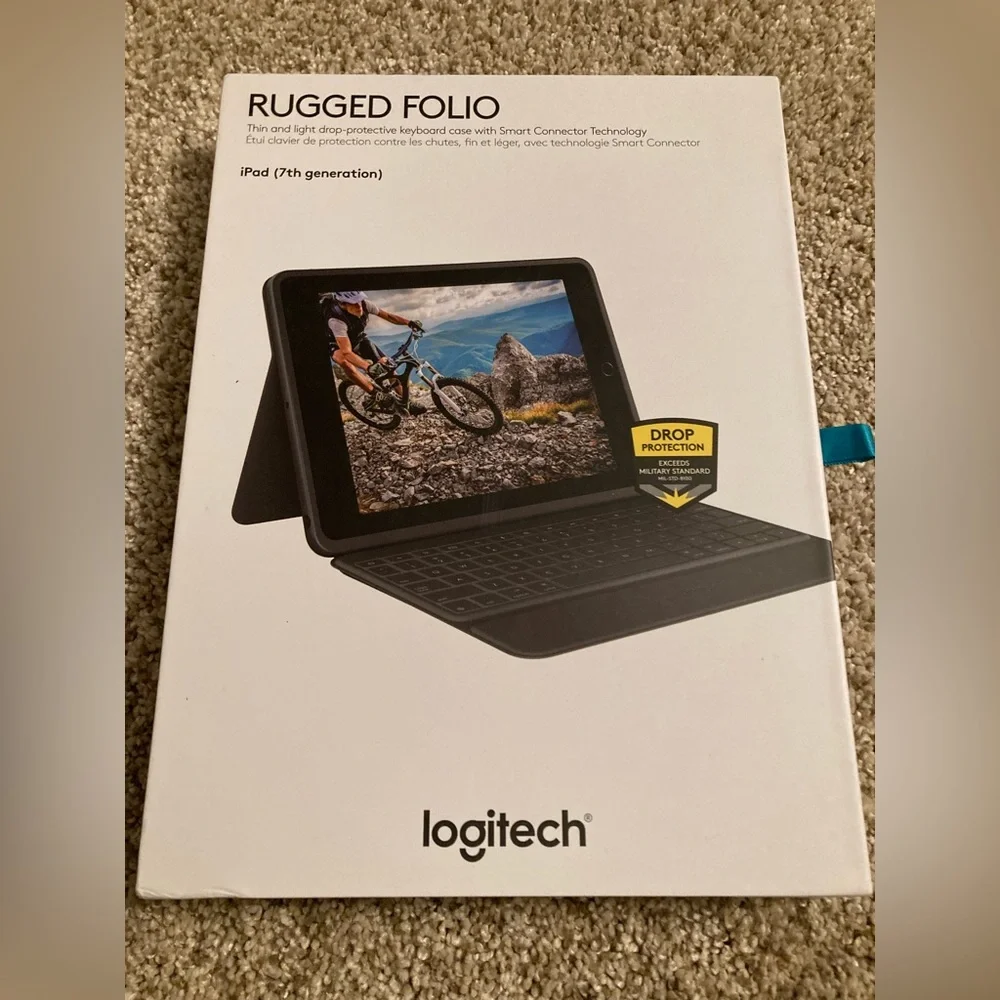 Logitech ruffled folio apple ipad 7th generation case and keyboard grey box only